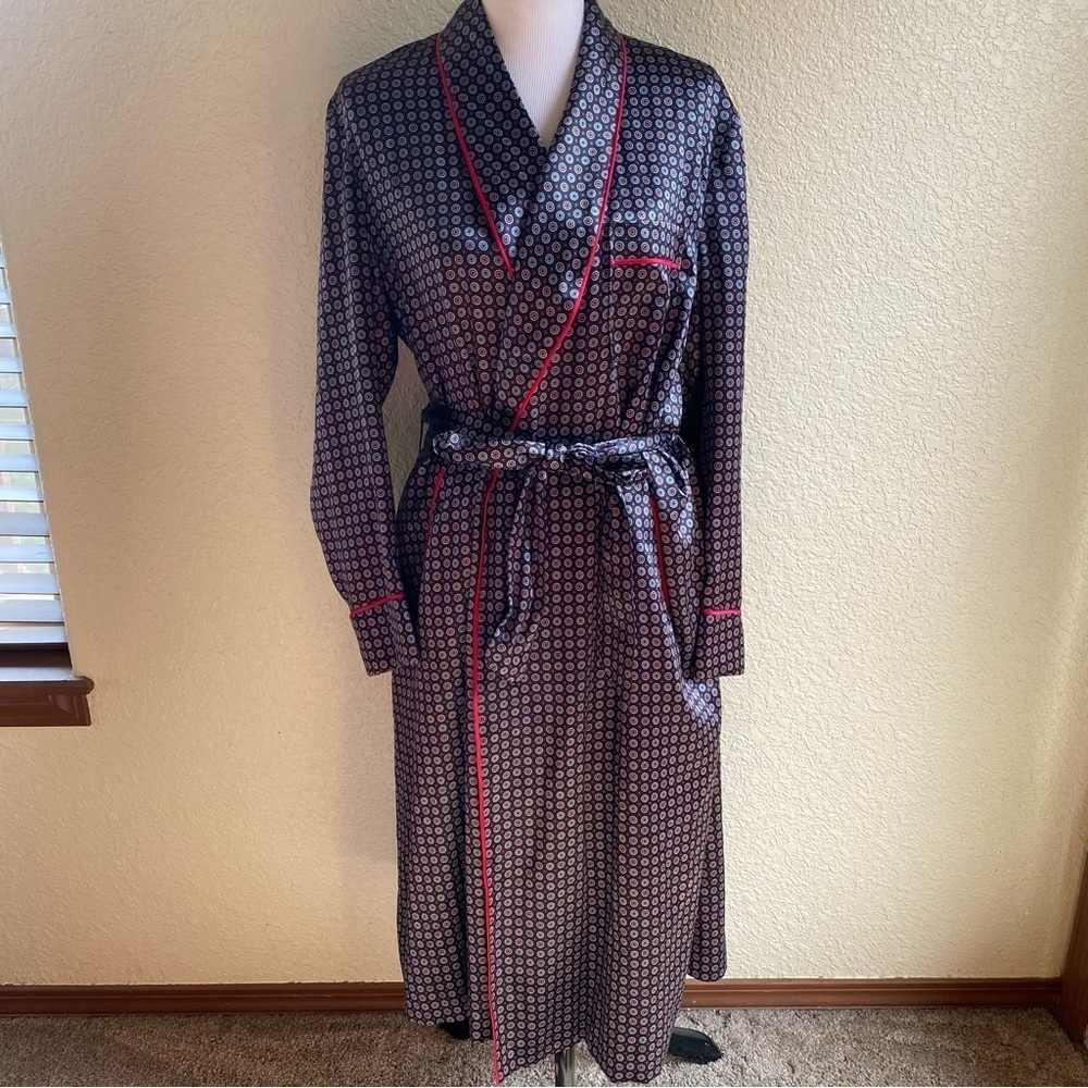 Sulka 100% Pure Silk Bath Robe Smoking Jacket Vintage One Size Unisex Blue Red - Picture 1 of 10